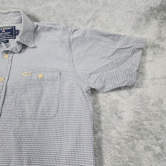 Polo Sport Ralph Lauren Shirt Mens Medium Gray Blue Gingham Cotton Short Sleeve - Picture 3 of 12